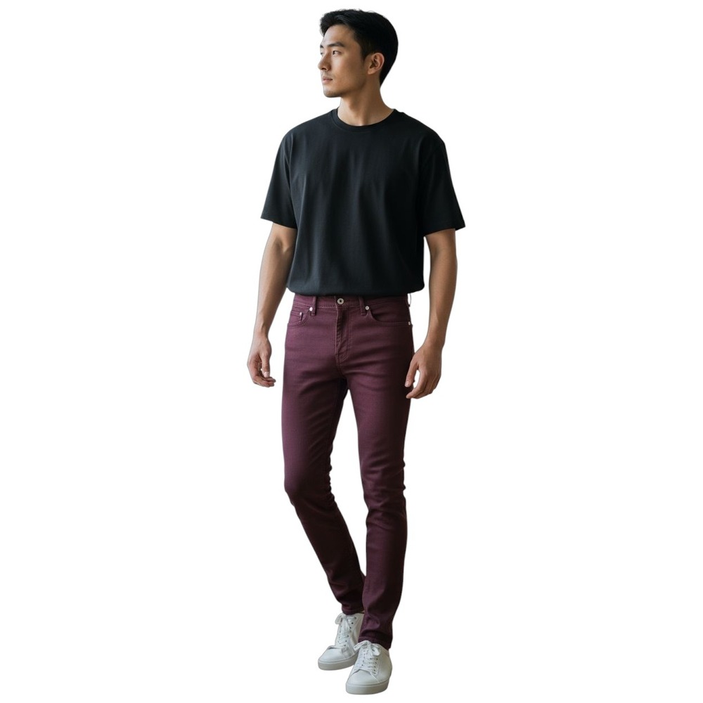 7 For All Mankind Mens Burgundy Skinny Jeans Stretch Denim Pants Size 27